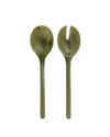Set of green ceramic spoon and fork on a white background. Maegen | Shop Fodder