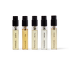 Five small perfume bottles labeled 'Earth', 'Fire', 'Metal', 'Water', and 'Wood' by 'homework' on a white background. | Homework Store | Shop Fodder
