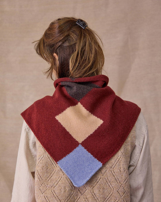 Harlequin neckerchief by Rove Knitwear - berry diamond intarsia merino - Fodder
