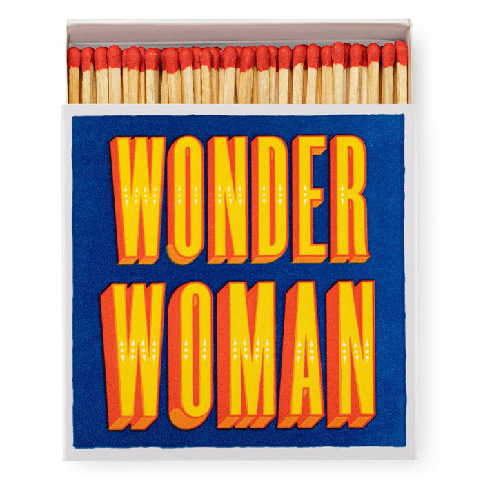 Matchbox with 'Wonder Woman' text and red matches on a white background - Matches | Archivist Gallery | Shop Fodder