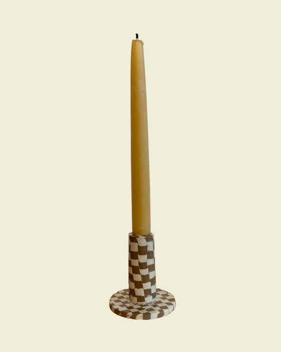 Brown Check Nerikomi Candlestick Holder | Fern Taylor | Shop Fodder