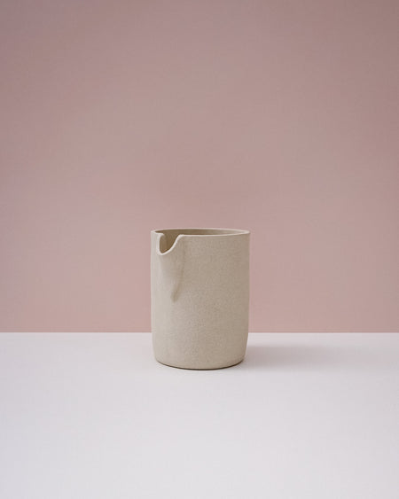 Ceramic pitcher on a pink background. Handmade Stoneware 500ml Carafe by BRUTES Ceramics | Shop Fodder
