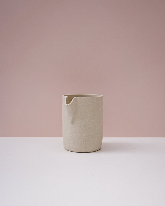 Ceramic pitcher on a pink background. Handmade Stoneware 500ml Carafe by BRUTES Ceramics | Shop Fodder