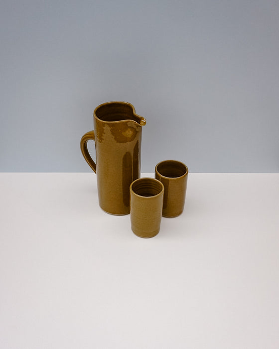 Water jug and water cups by Cara Guthrie - iron glaze - handmade stoneware - Fodder