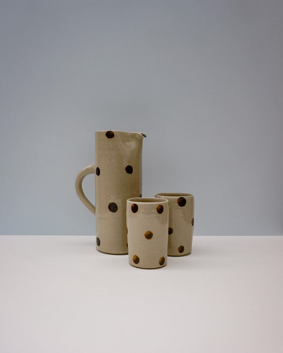 Water jug & Water Cups by Cara Guthrie - iron wash dots - handmade stoneware - Fodder