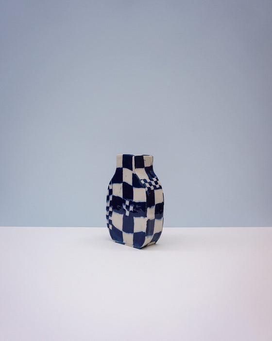 Checkered vase on a light gray background. Nerikomi Vase | Fern Taylor | Shop Fodder