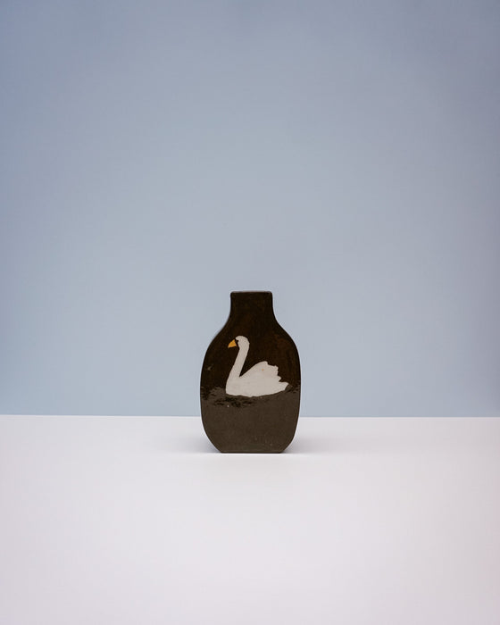 Vase with a swan design on a light gray background. Nerikomi Vase | Fern Taylor | Shop Fodder