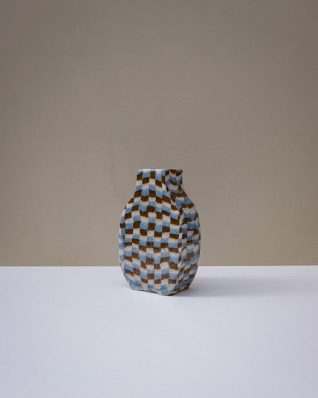 Handbuilt nerikomi bottle vase by Fern Taylor in layered coloured stoneware. Fodder