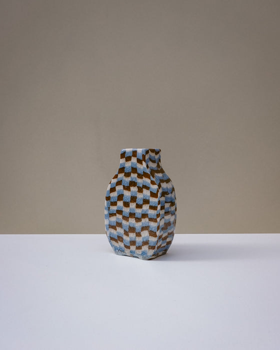 Handbuilt nerikomi bottle vase by Fern Taylor in layered coloured stoneware. Fodder