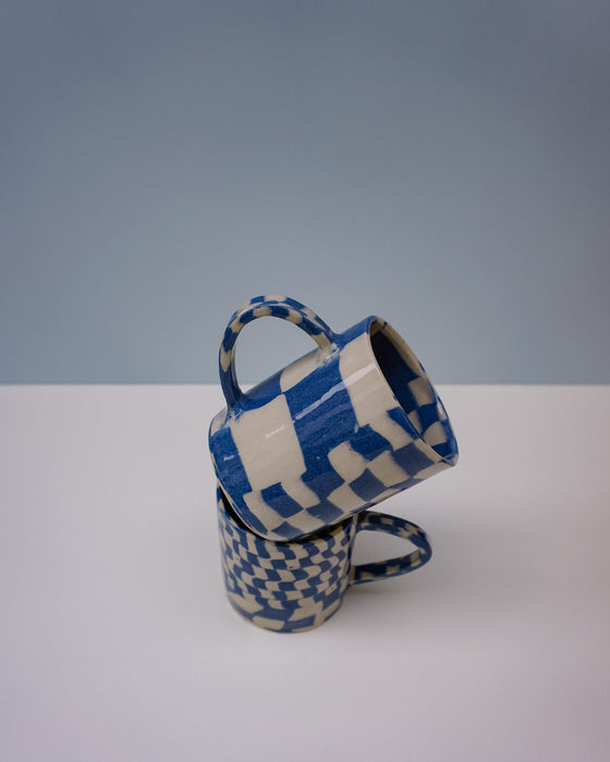 Cobalt Checkerboard Nerikomi Ceramic Mug | Fern Taylor | Shop Fodder