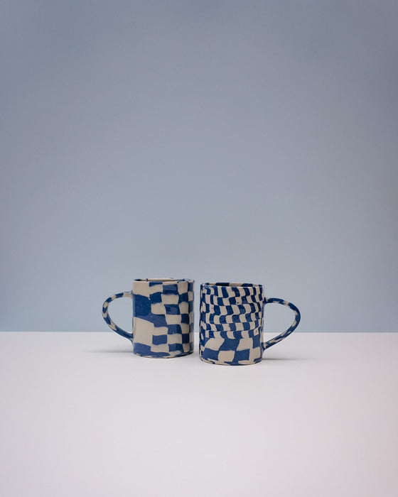 Cobalt Checkerboard Nerikomi Ceramic Mug | Fern Taylor | Shop Fodder