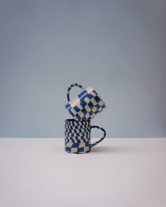 Cobalt Checkerboard Nerikomi Ceramic Mug | Fern Taylor | Shop Fodder