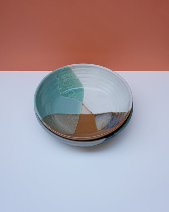 Bowl overhead view - layered pattern - Jade Grey or Rust Turquoise