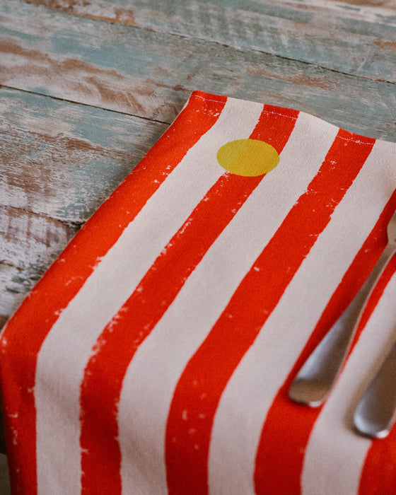 Cirque napkins by Nic Brittin - set of four red stripe yellow dots - Fodder