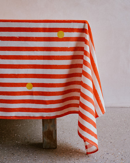 Cirque tablecloth by Nic Brittin - red stripe yellow dots - Fodder