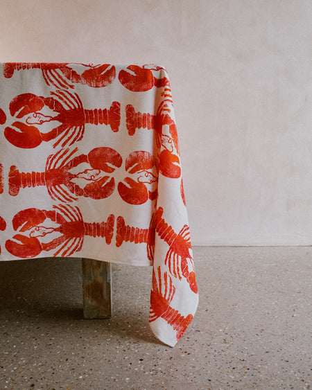 Lobster tablecloth by Nic Brittin - hand-drawn linen - Fodder