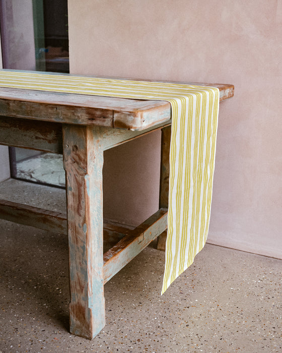 Lemon stripe table runner by Nic Brittin - hand-printed linen - Fodder