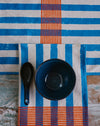 Close up of blue stripe and orange flash - Nic Brittin - linen