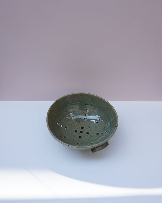 olive green handmade ceramic colander by Scree Ceramics | Fodder