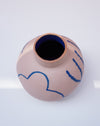 Ceramic vase with blue abstract designs on a white background. Sophie Alda | Handmade Ceramics | Shop Fodder