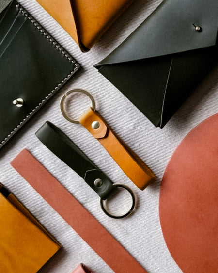 Hand-stitched detail - split ring - leather keyring - Rooted Earth Collection