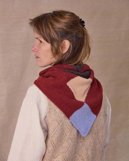 Harlequin neckerchief by Rove Knitwear - berry diamond intarsia merino - Fodder
