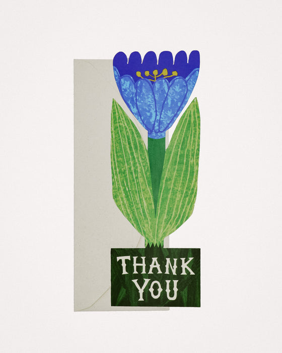 Greeting card with a blue flower illustration and 'Thank You' text on a white background. Thank you card | Hadley Paper Goods | Fodder