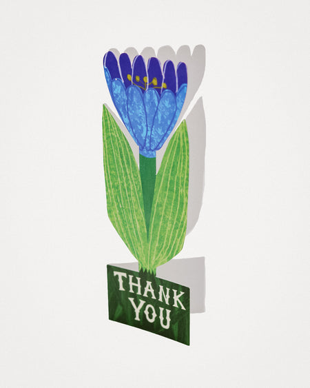 Card with a blue flower and 'Thank You' text on a white background. Thank you card | Hadley Paper Goods | Fodder
